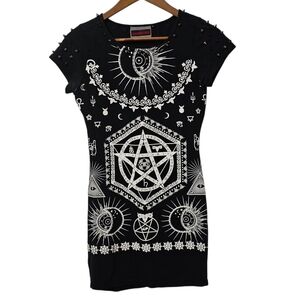 Jawbreaker Astrological Print Mini Dress with Studded Collar/Shoulders– Size M